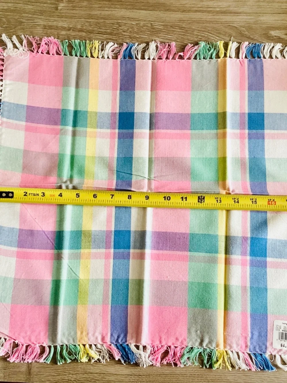 Vintage Living Quarters pastel plaid napkins Lot Of 11 Cotton India Fringed Pink